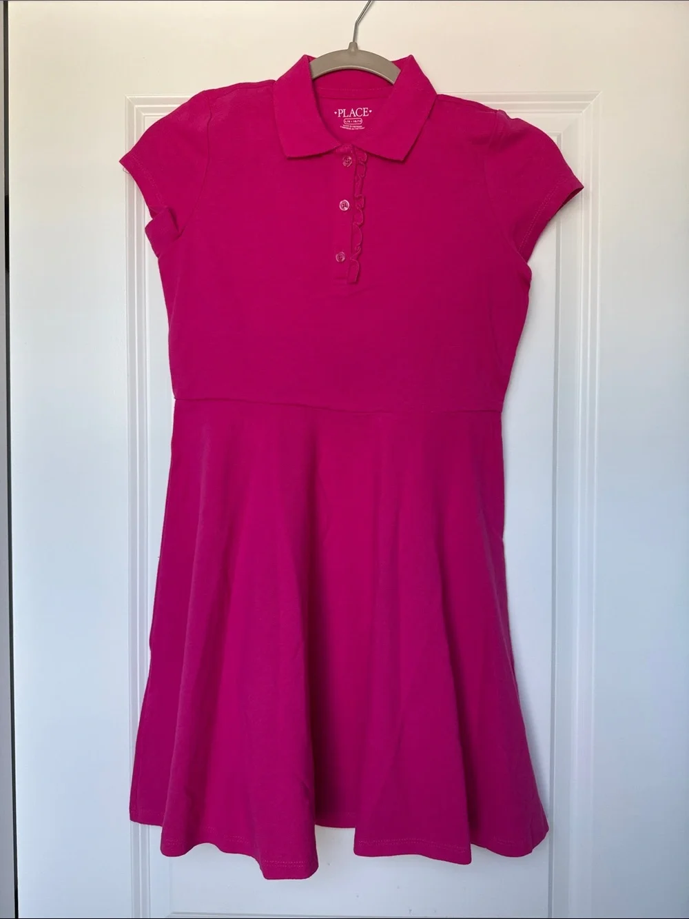NWT The Children's Place Girls Bright Fuchsia Polo Skater Dress Size Large 10-12